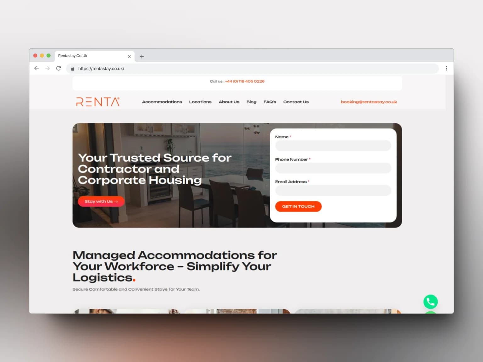 Renta Stay website designed and built by Easify Technologies